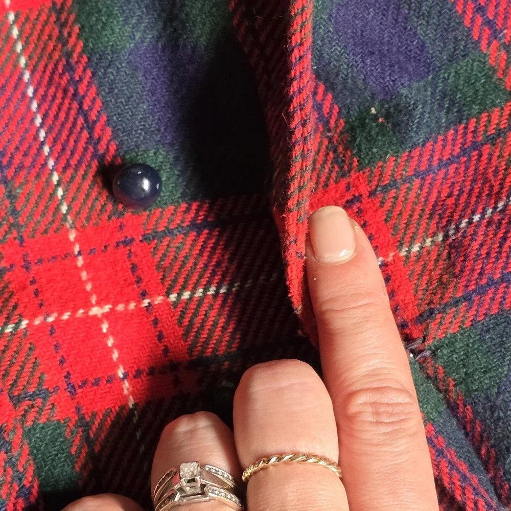 Rothschild Of Philadelphia Vintage Girls Coat Red Black Wool Plaid Velvet Trim 4